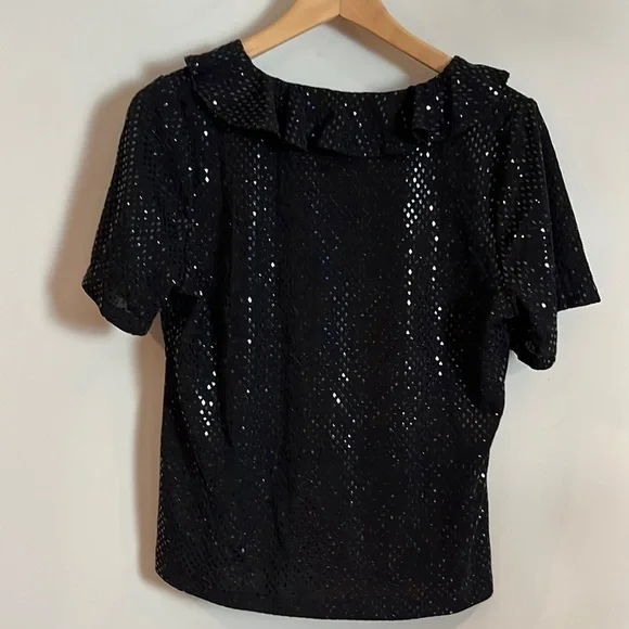 NWT Michael Kors black sequenced short sleeved V- neck top size medium. - Picture 2 of 6